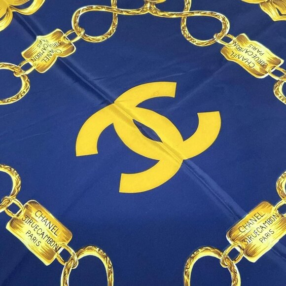 CHANEL - Dark Navy Dark yellow Multi Scarf 306-072625 - Picture 3 of 4